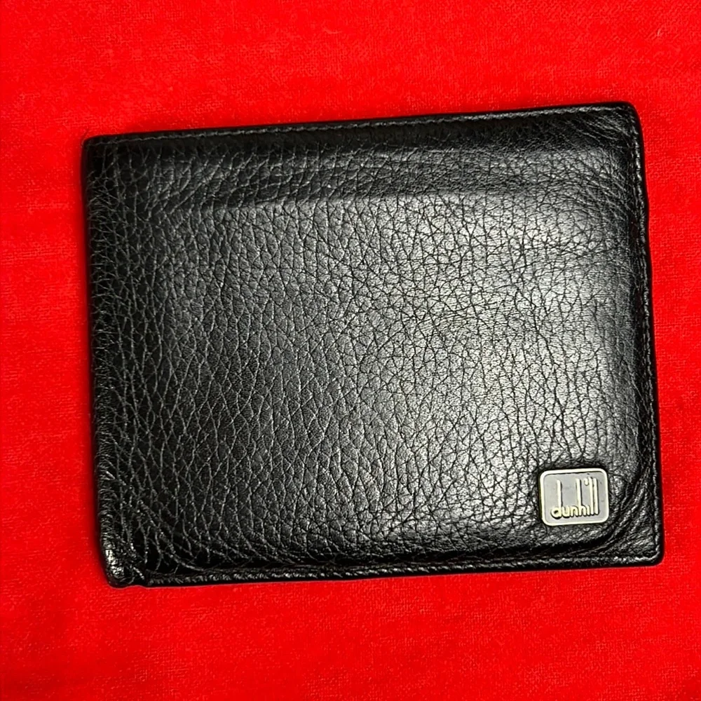 Dunhill Black Leather Logo Plate Card Case Bi-fold Wallet Foldable Minimalist